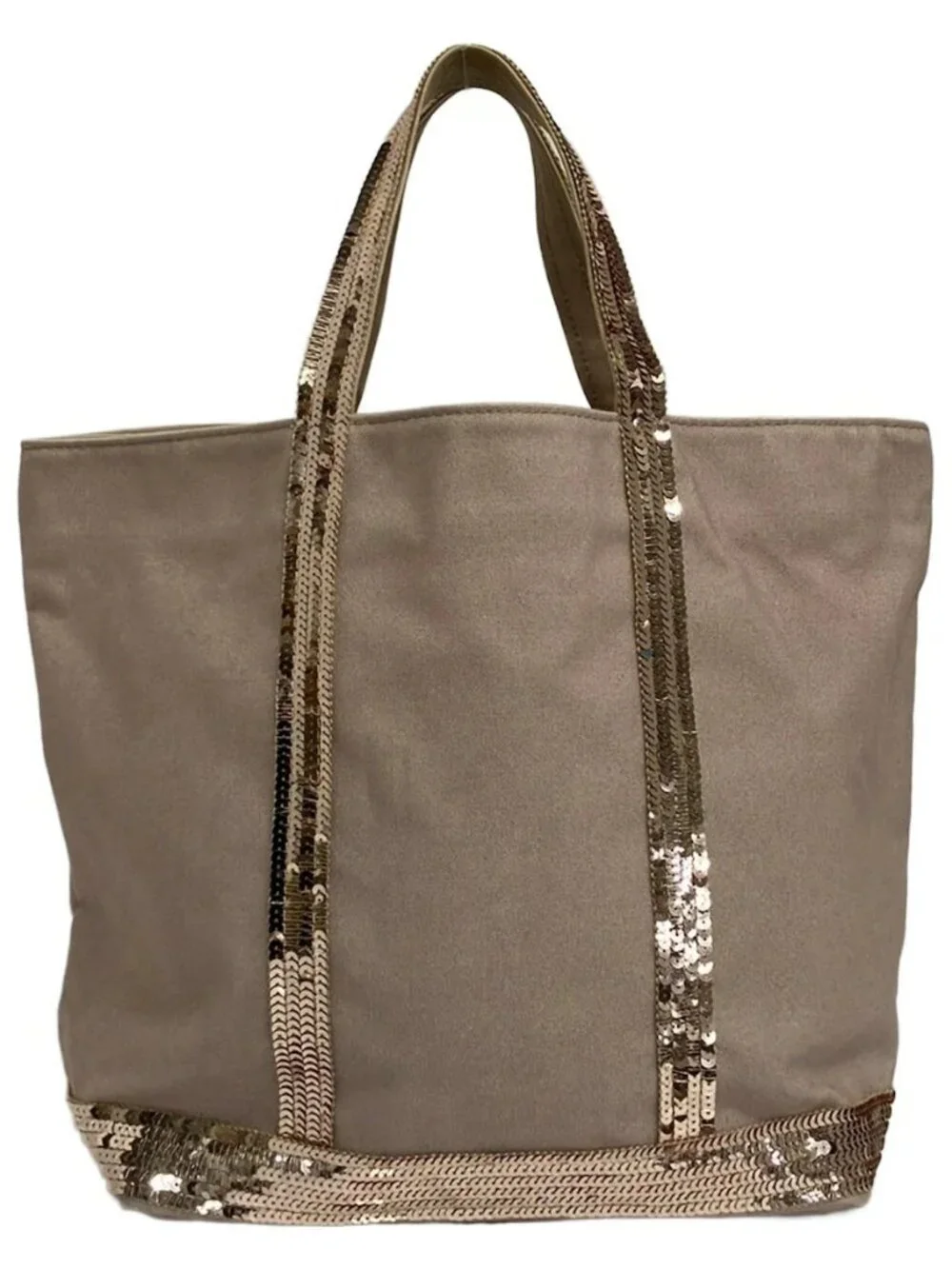 vanessa bruno Beige Rose Gold Canvas Sequins Tote Bag